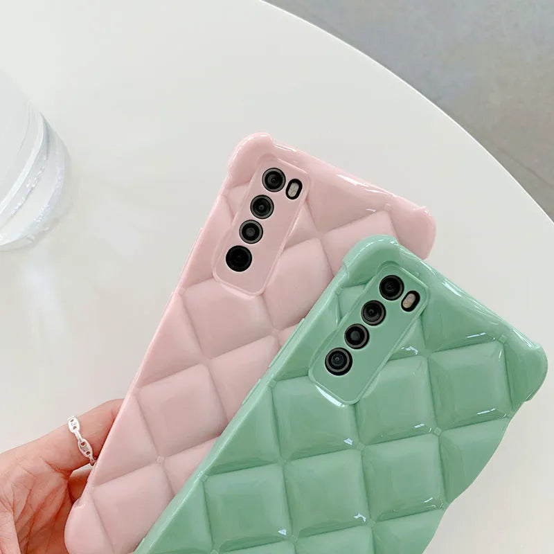 Silicone diamond back cover phone case for Huawei smartphones in black, green, pink, and white.