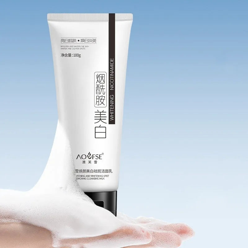 White tube of 100ml whitening freckle removing facial cleanser for normal skin