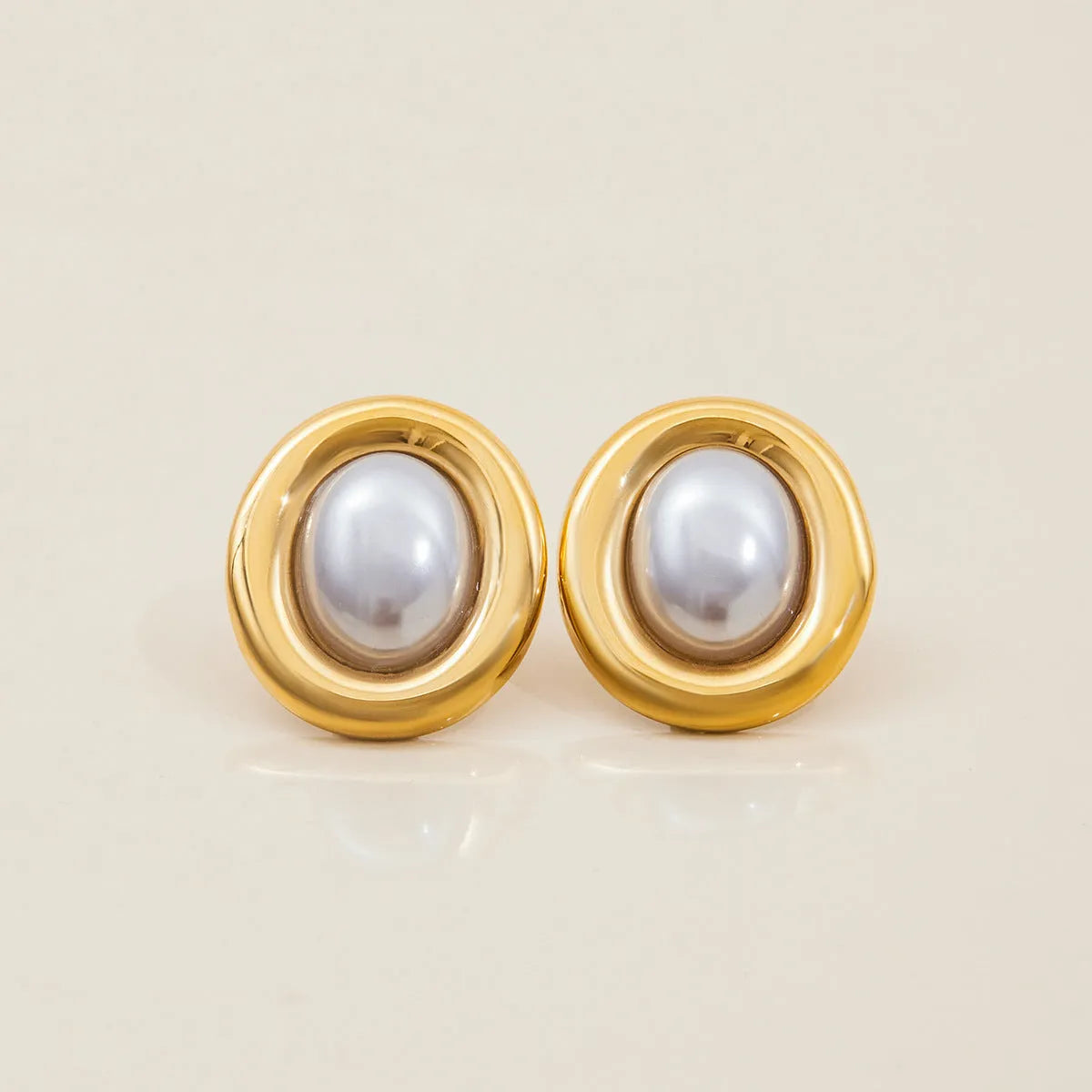 Silver-tone stainless steel vintage pearl ear studs for women with electroplated non-fading finish