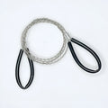 Black leather case containing stainless steel wire survival saw with red pull handles