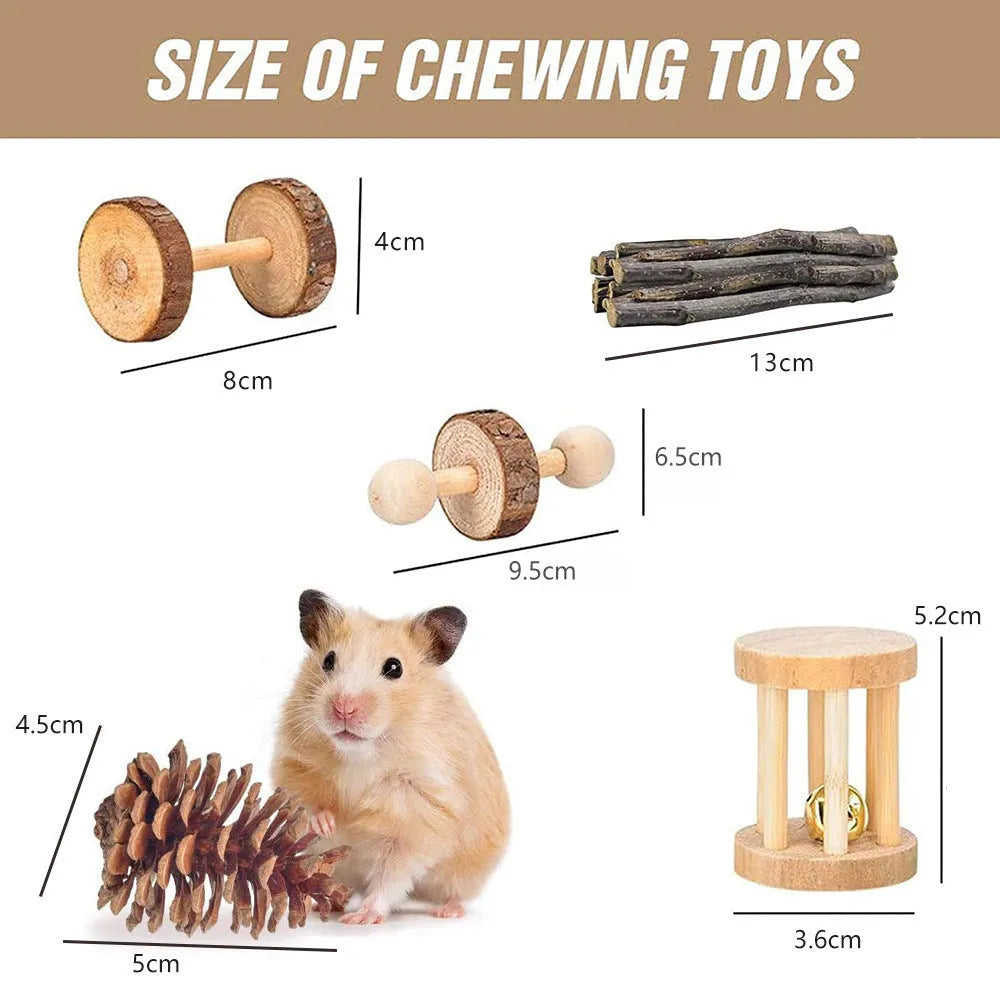 Wooden chew toy sets for rabbits, guinea pigs and parrots with various natural components