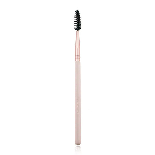 26 pink wooden handle makeup brushes arranged in a pink PU zip case.