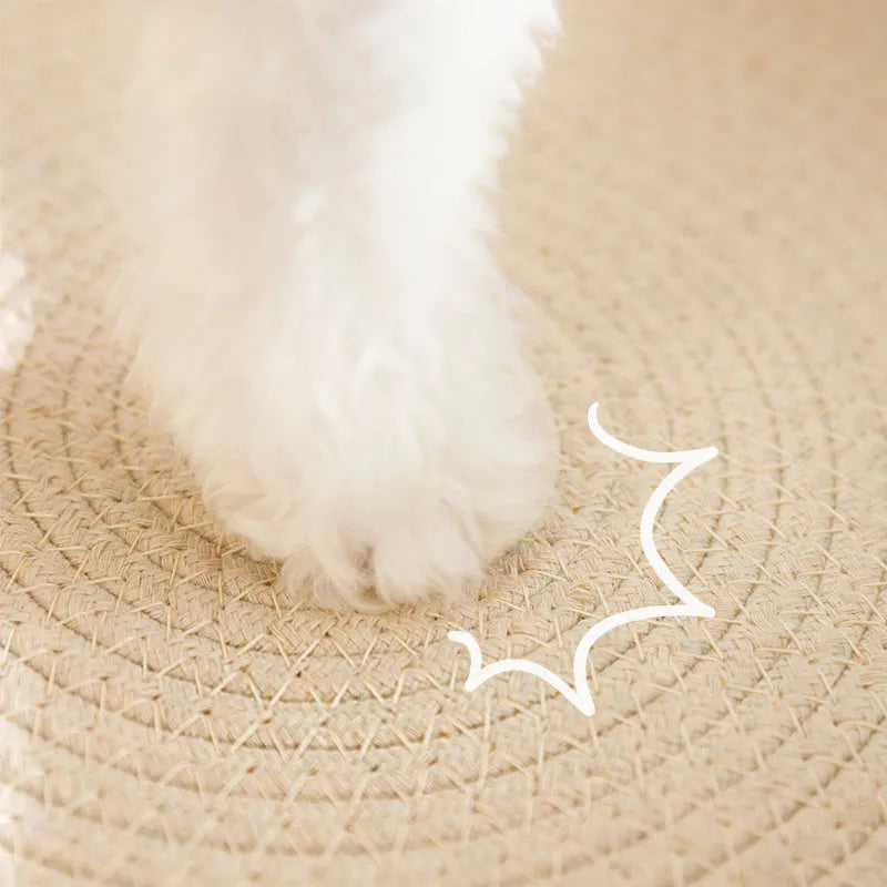 Green oval cat scratch pad and lounge bed made from sisal material