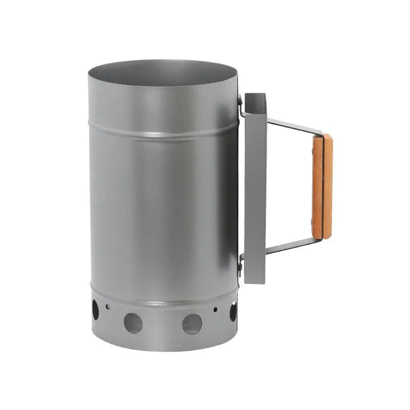 Zinc-iron alloy charcoal fire igniter with charcoal bucket design for outdoor barbecues