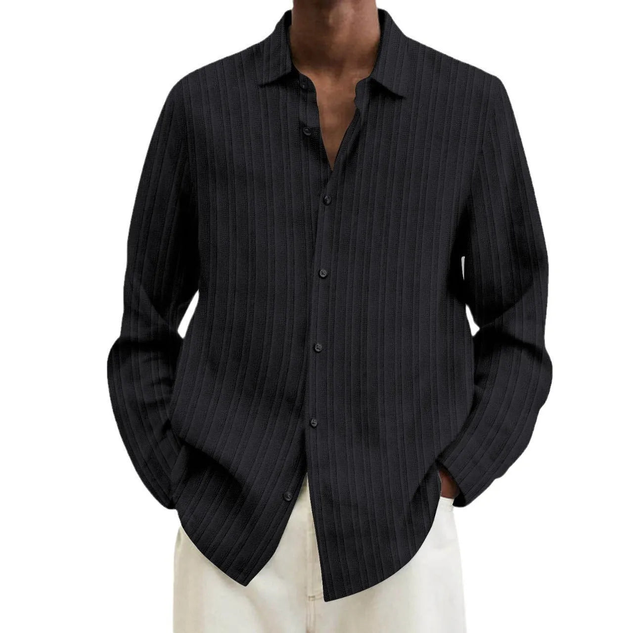 Men's striped cardigan shirt with long sleeves in loose fit British style design