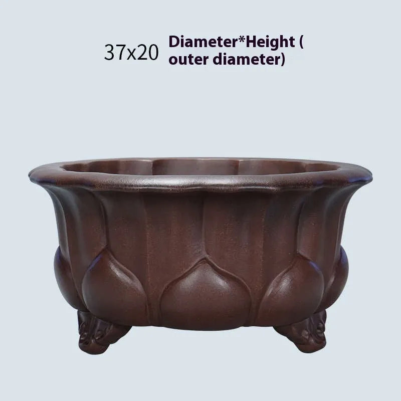 Purple sand clay succulent flower pot with Chinese classical styling measuring 37x37x20cm