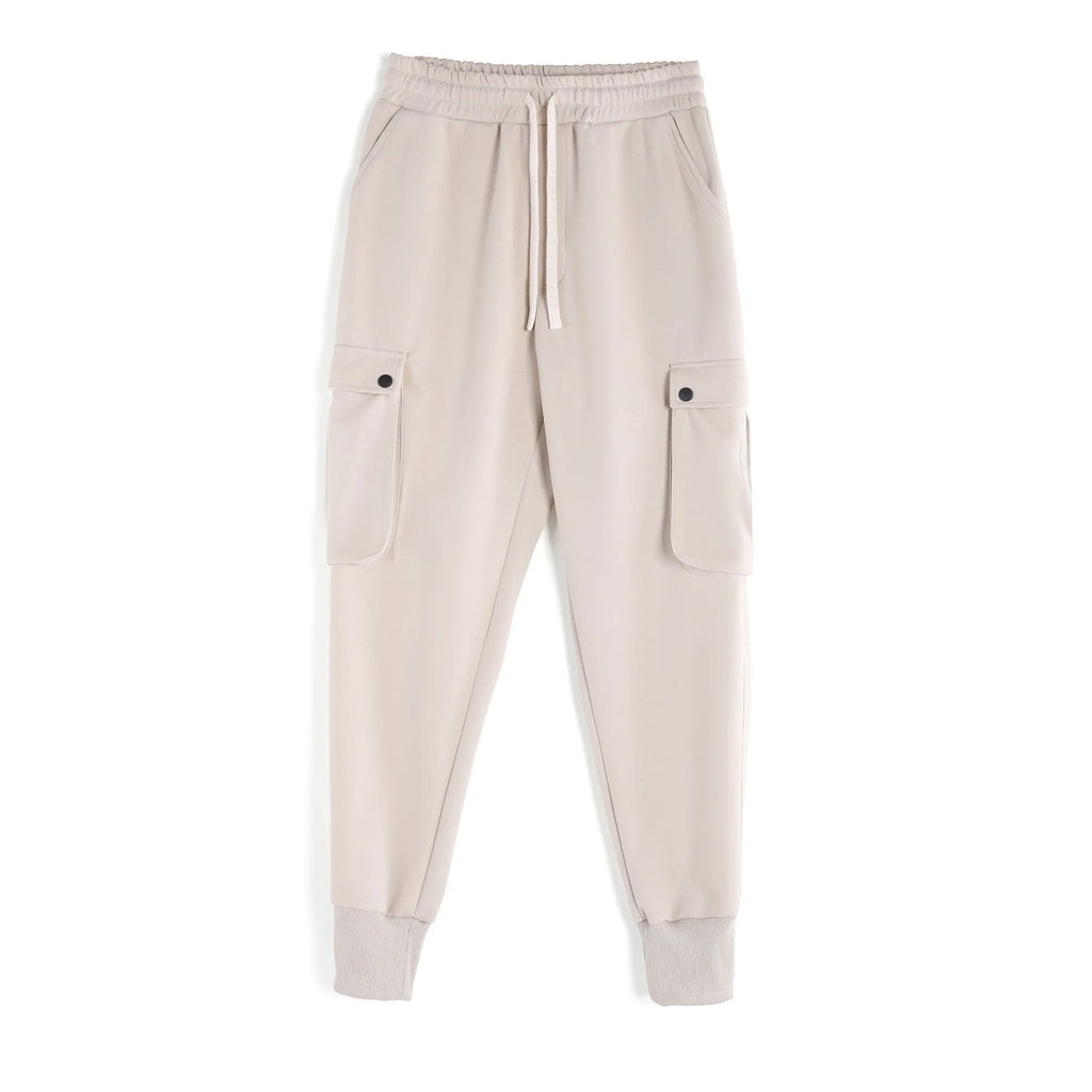 Men's loose cotton trousers with ankle tie fastening and multiple pockets in six colour options