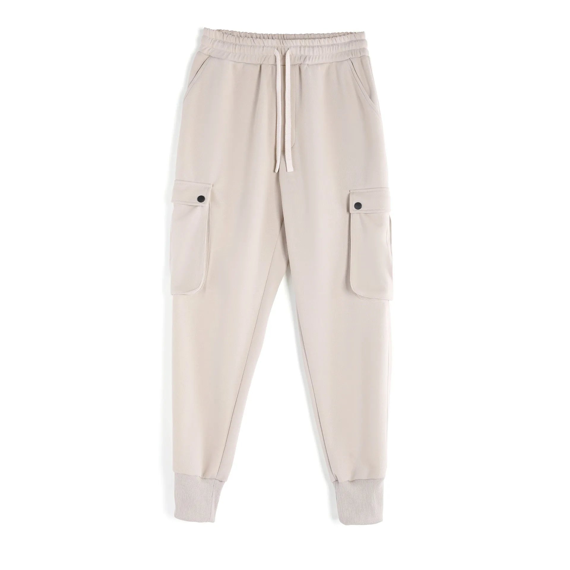 Men's loose cotton trousers with ankle tie fastening and multiple pockets in six colour options
