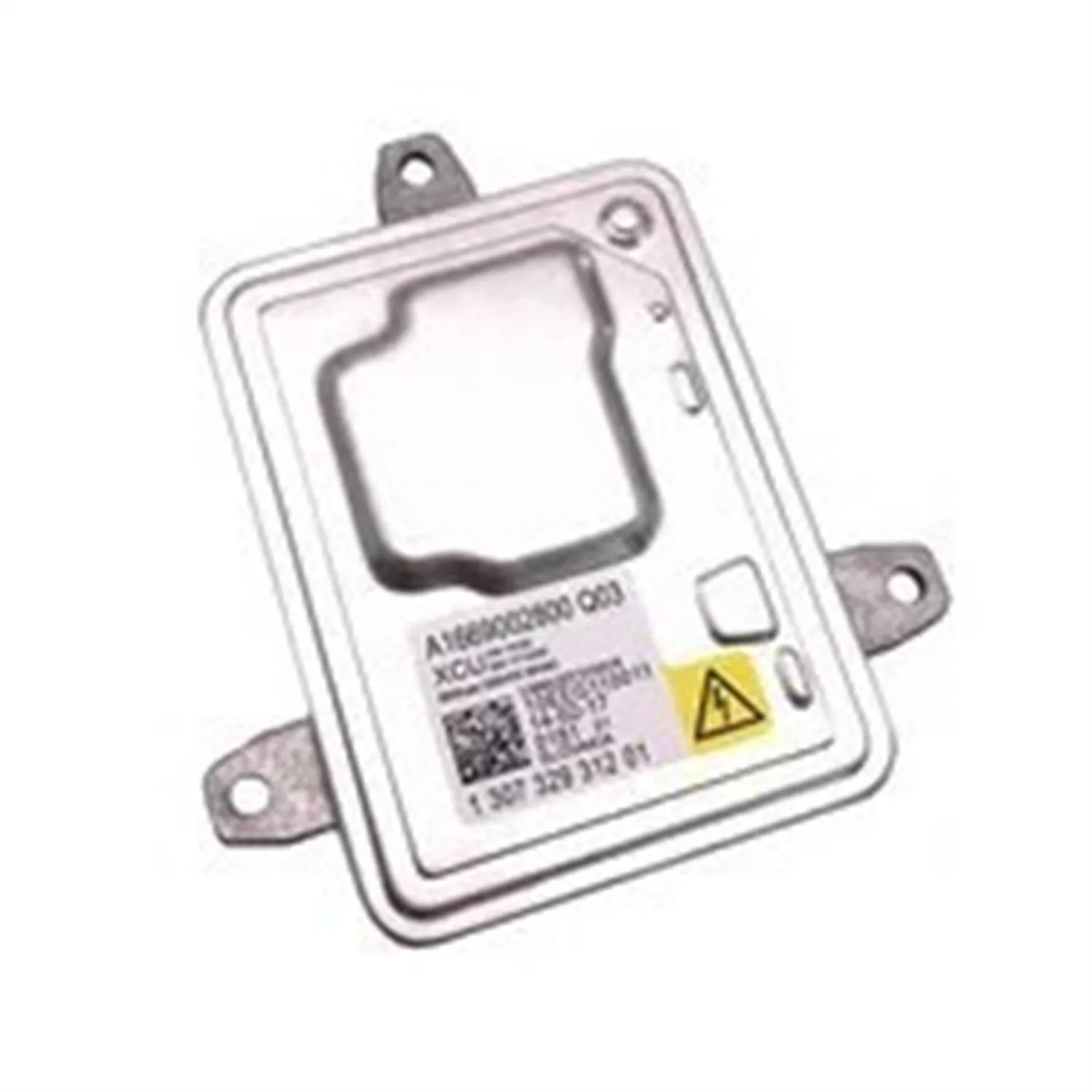Metal automotive headlight ballast replacement part showing its 14x11x4.5cm dimensions