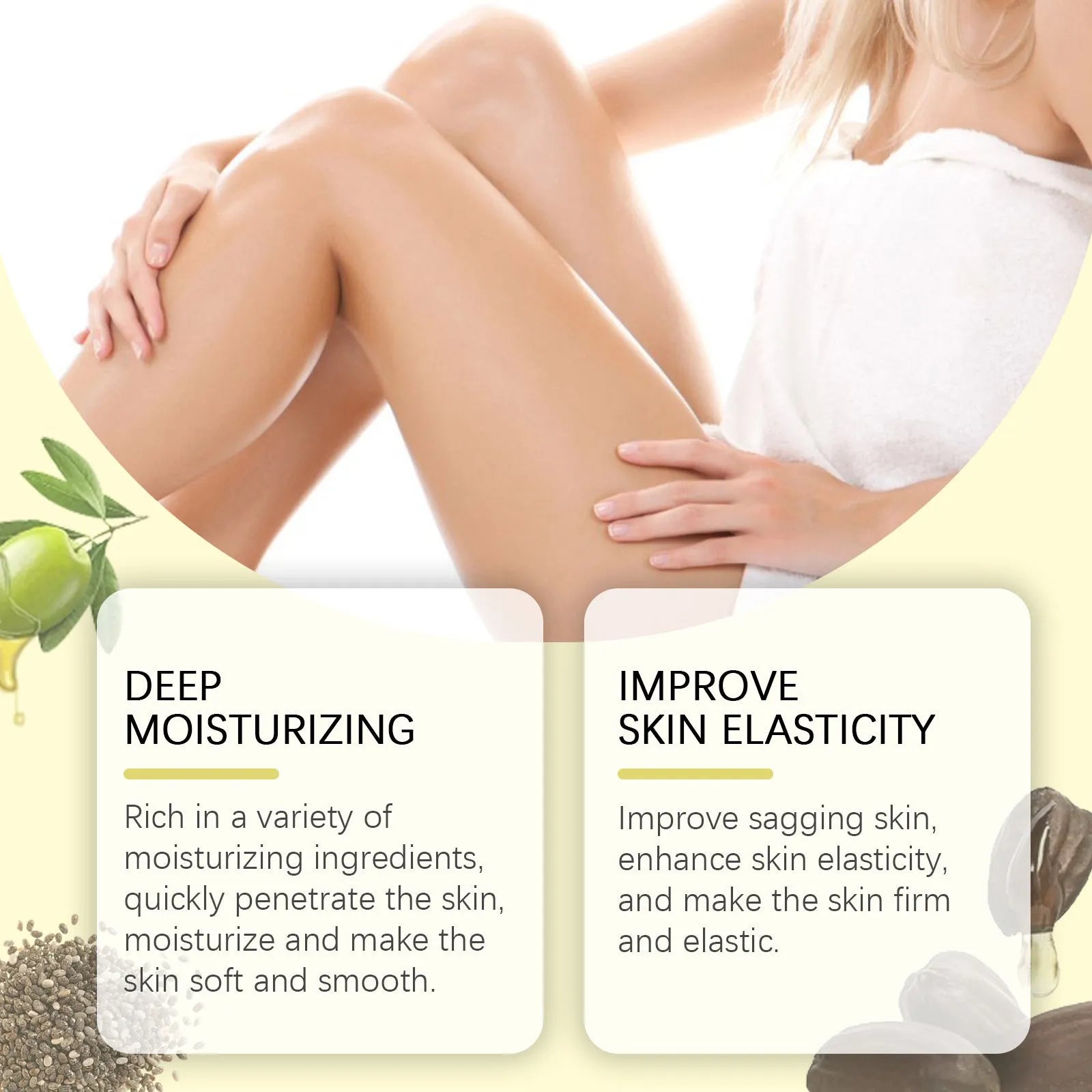 Body care kit with skincare oil bottle and moisturising cream jar for skin massage