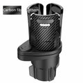Black car cup holder with carbon fibre pattern and matte finish for dashboard installation