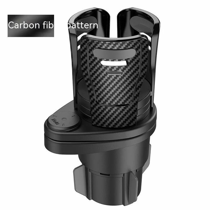 Black car cup holder with carbon fibre pattern and matte finish for dashboard installation