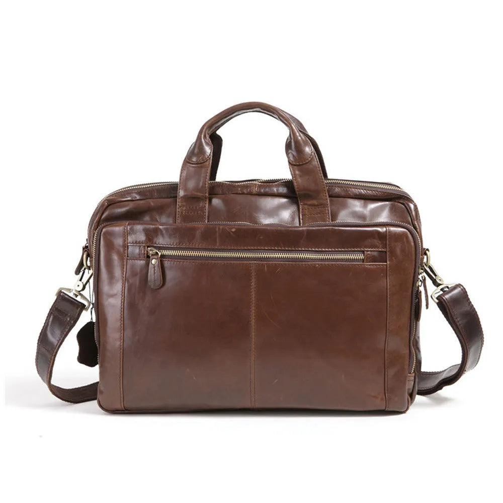 Brown cowhide leather business briefcase with 18-inch size for professional travel
