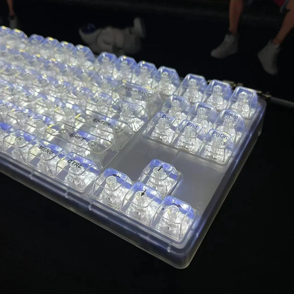 132 transparent plastic mechanical keyboard keycaps arranged in full set layout