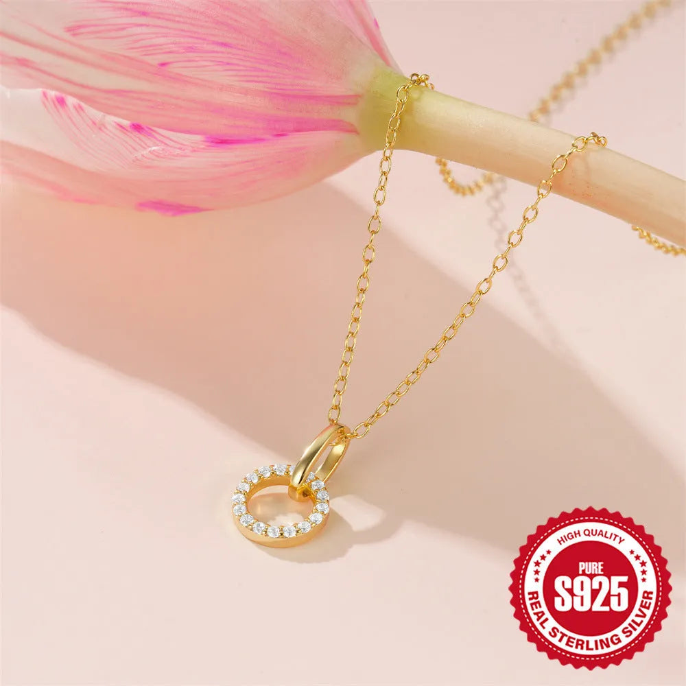 S925 sterling silver necklace with geometric pendant and gold colour plating on adjustable chain