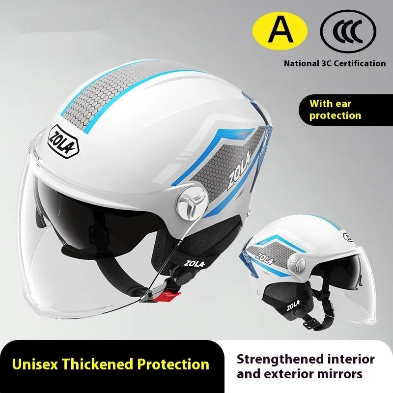Children's 3C certified battery motorcycle half helmet in various colour options with mirror finishes