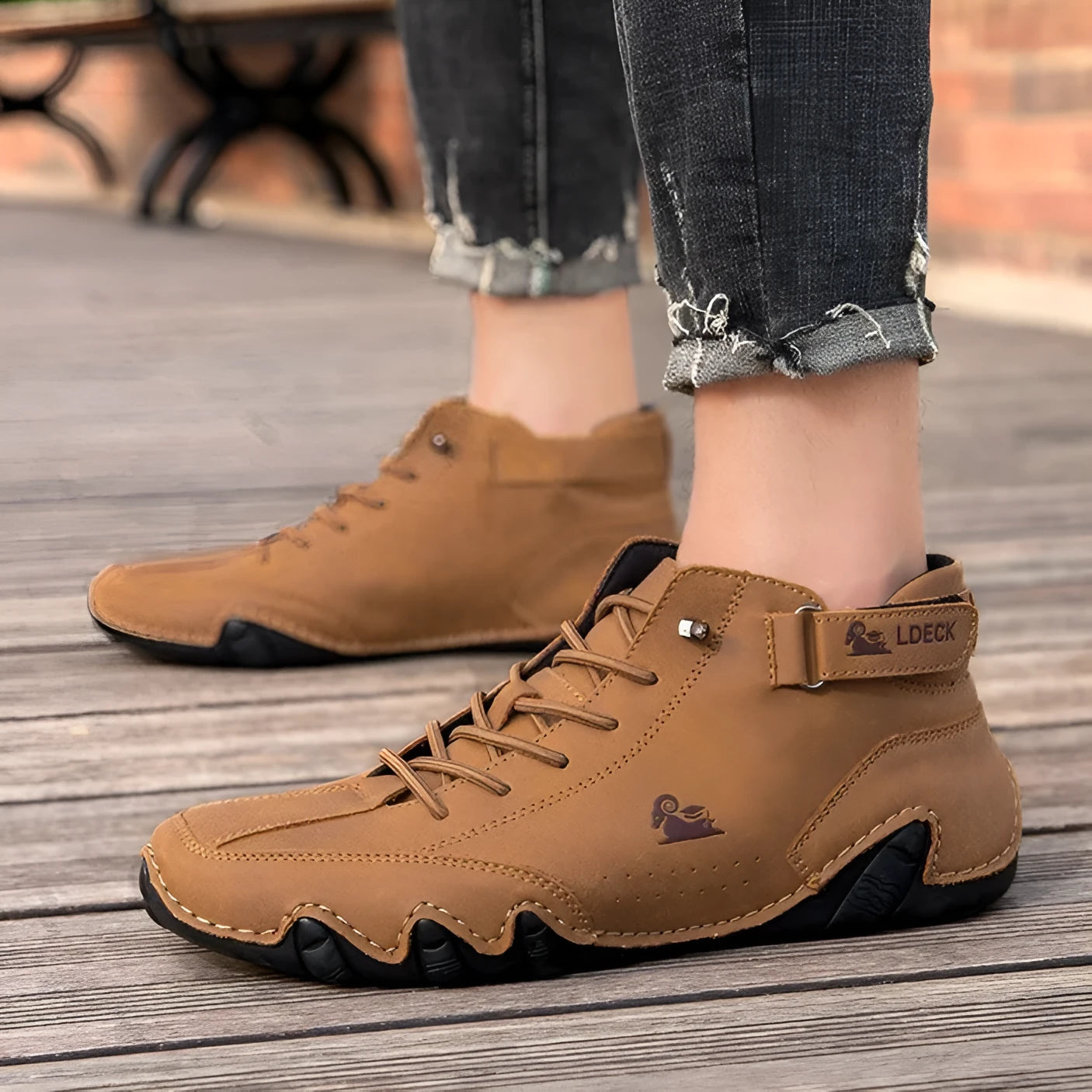 Octopus men's high top shoes with round toe, mid-tube height, and non-slip rubber sole