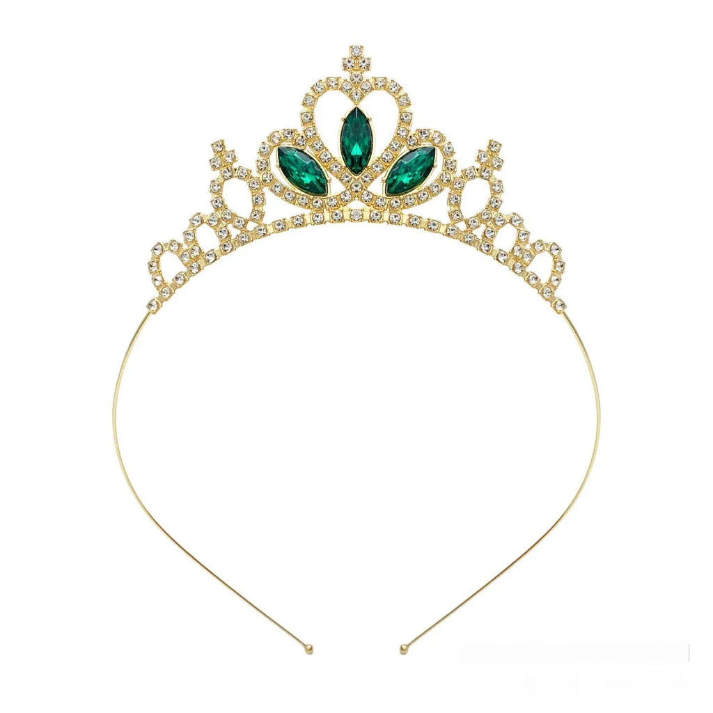 Gold electroplated alloy princess crown headdress with diamond-like decorations for birthday parties