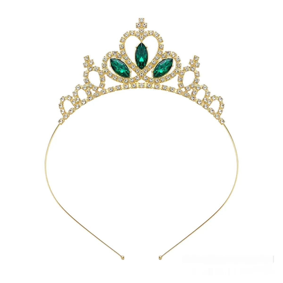 Gold electroplated alloy princess crown headdress with diamond-like decorations for birthday parties