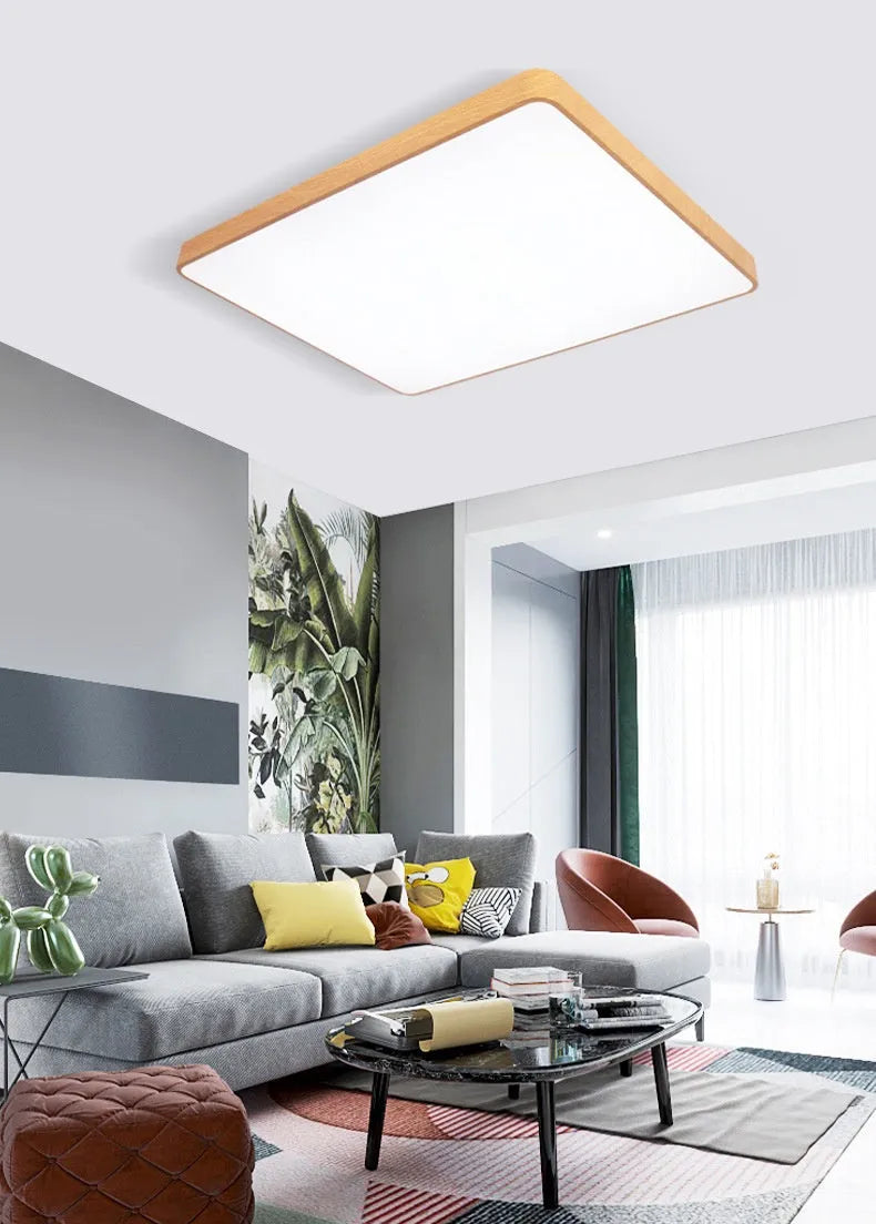 Modern square iron art LED ceiling light with dimmable and multi-colour lighting modes.