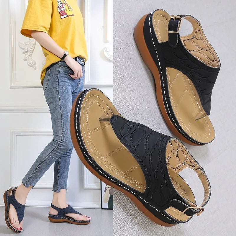 Women's wedge heel sandals with adjustable back strap in five colour options