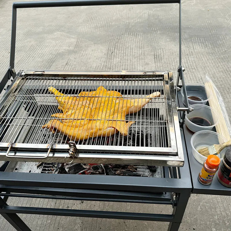 Foldable charcoal BBQ stove with detachable large oven grill for outdoor cooking