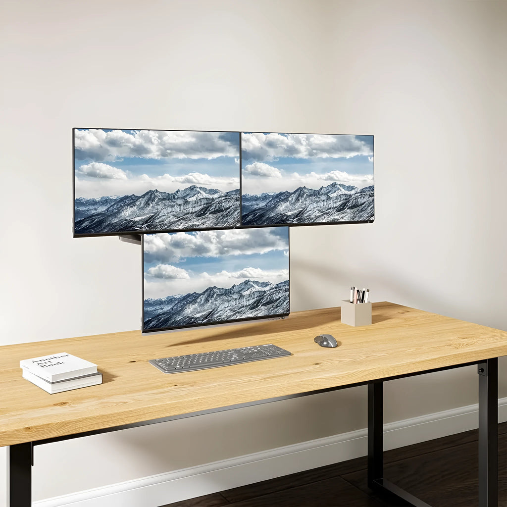 Black aluminium alloy three-arm gas spring monitor mounting arm for 13-27 inch computer screens
