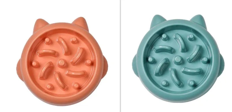 Bone-shaped slow feeder pet bowl in PP plastic showing interior maze design for slower eating