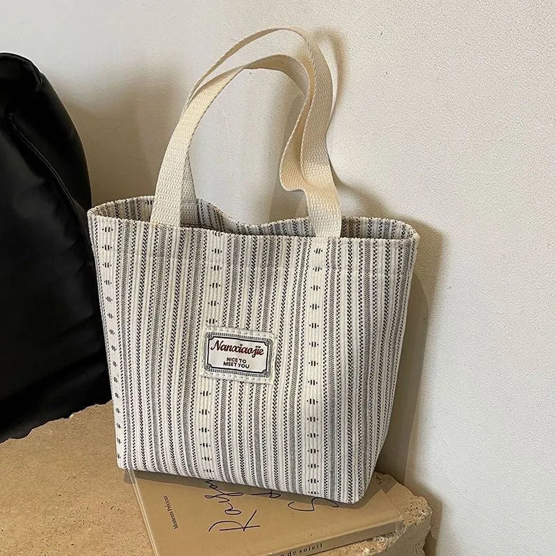 Japanese style corduroy handbag in ivory white, grey or dark brown colours