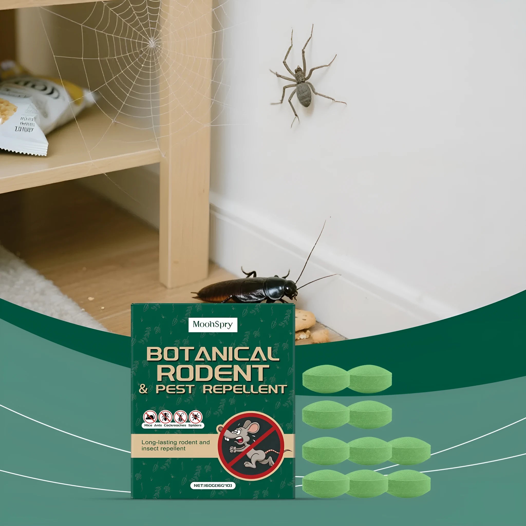 Ten 16g anti-mouse repellent pills and three mesh bags for warehouse and household pest deterrent