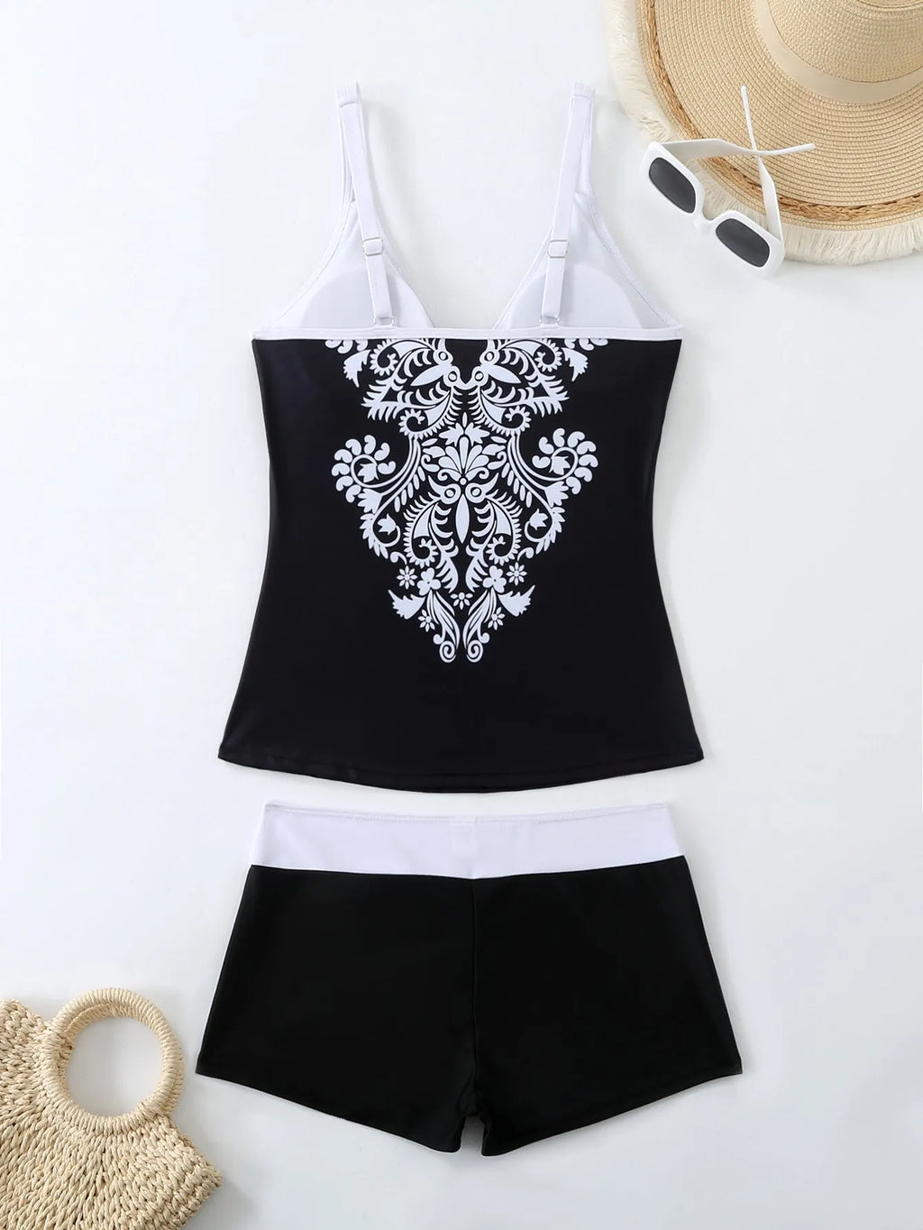 Plus size women's swimsuit in black or rose red with cotton lining and briefs style for swimming