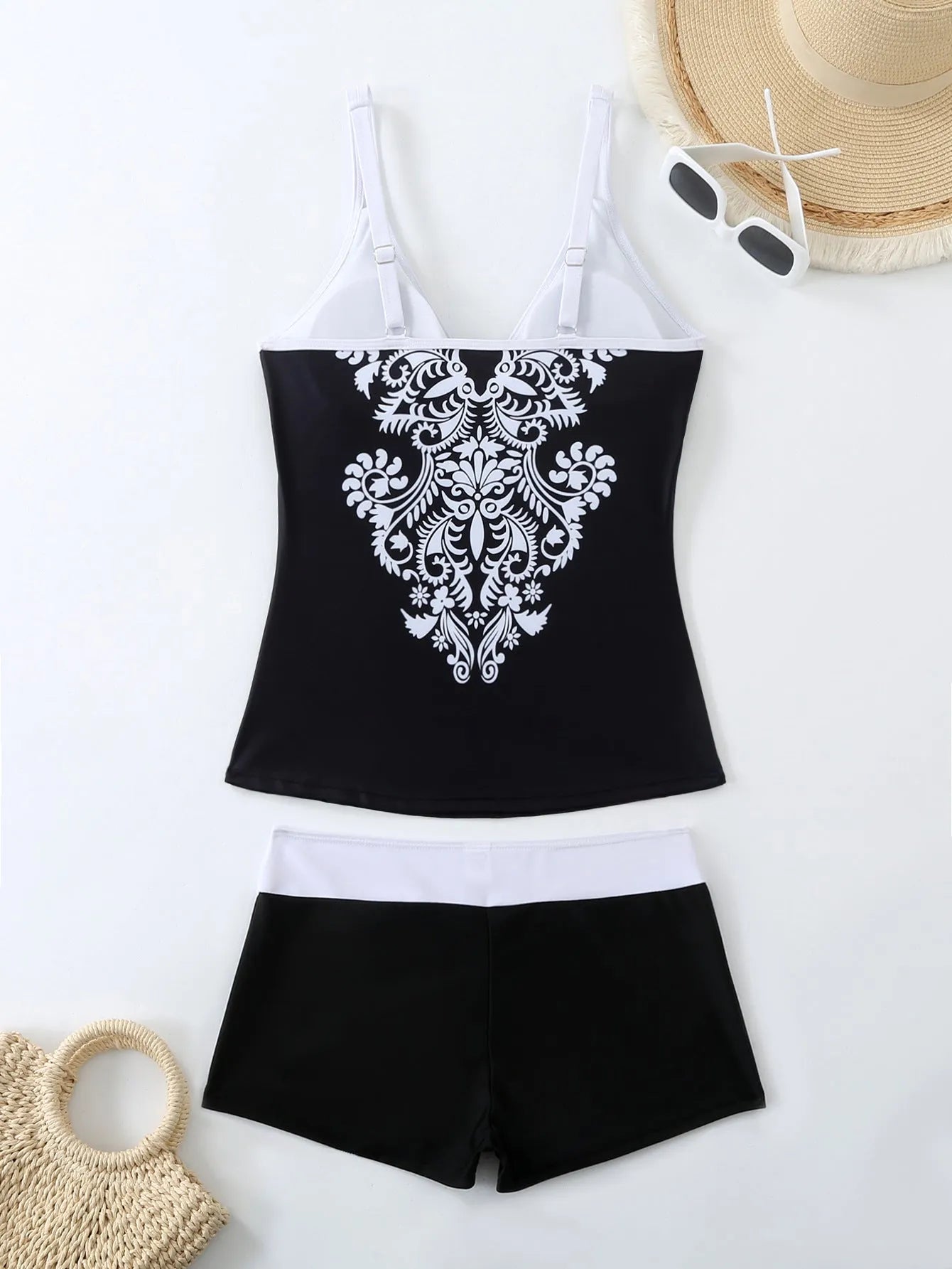Plus size women's swimsuit in black or rose red with cotton lining and briefs style for swimming
