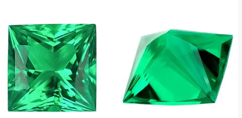 Cultivated emerald gemstone in Columbia green treasure colour showing round and rectangular cuts