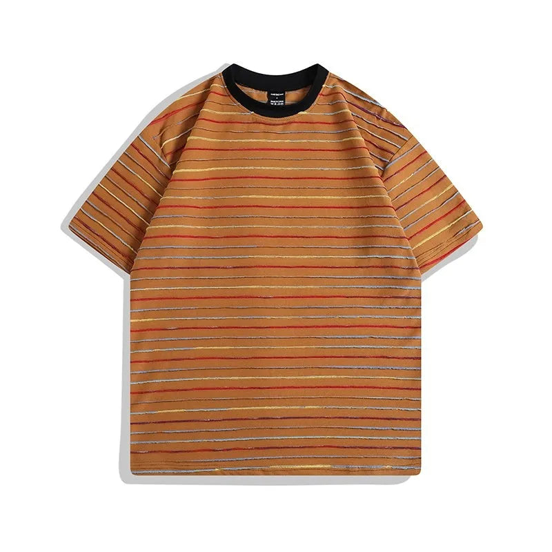 Women's loose fit striped t-shirt with half sleeves and round neck collar in multiple colour options