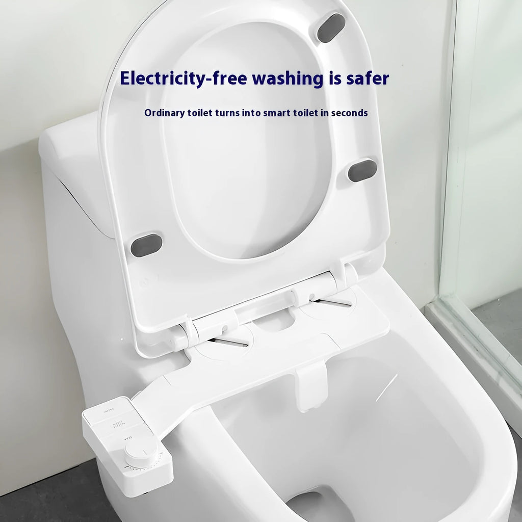 Pure white KB06 manual button-operated toilet cleaning tool with detachable nozzle and water fittings.
