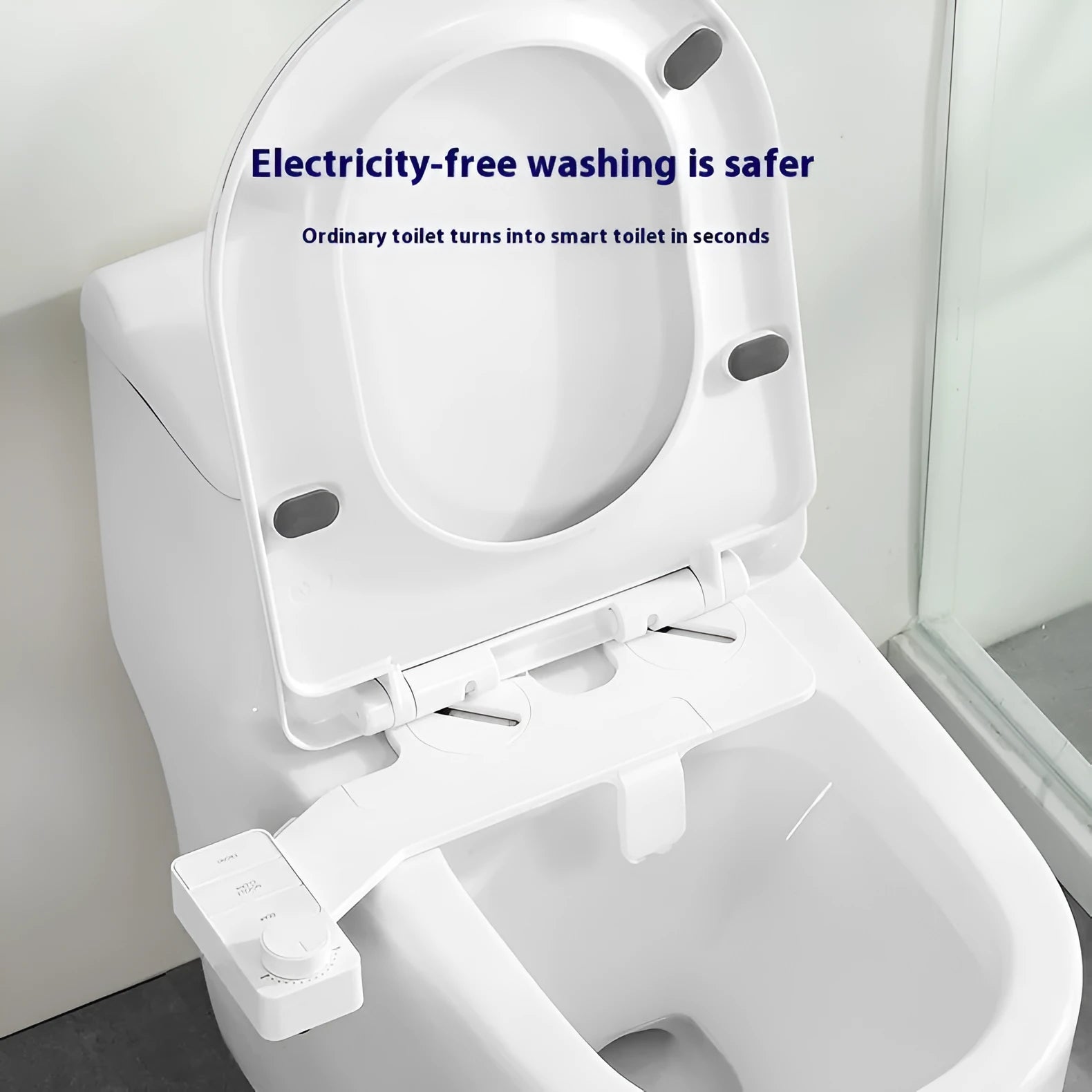 Pure white KB06 manual button-operated toilet cleaning tool with detachable nozzle and water fittings.