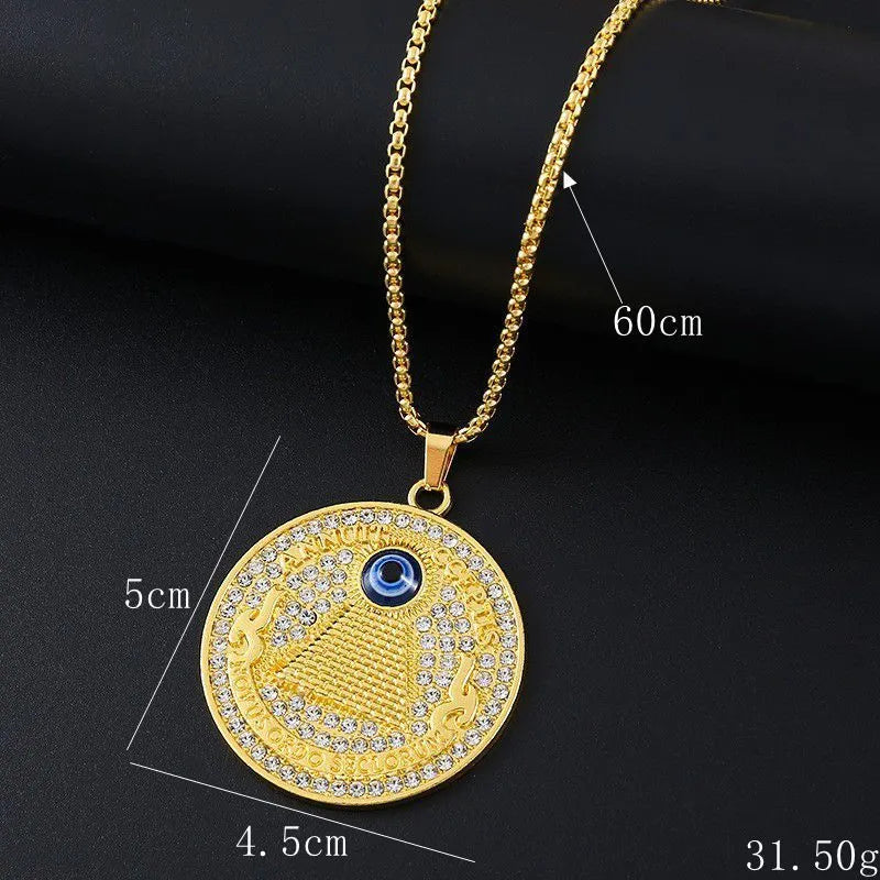 Geometric gold-colour alloy pendant necklace with zircon stones