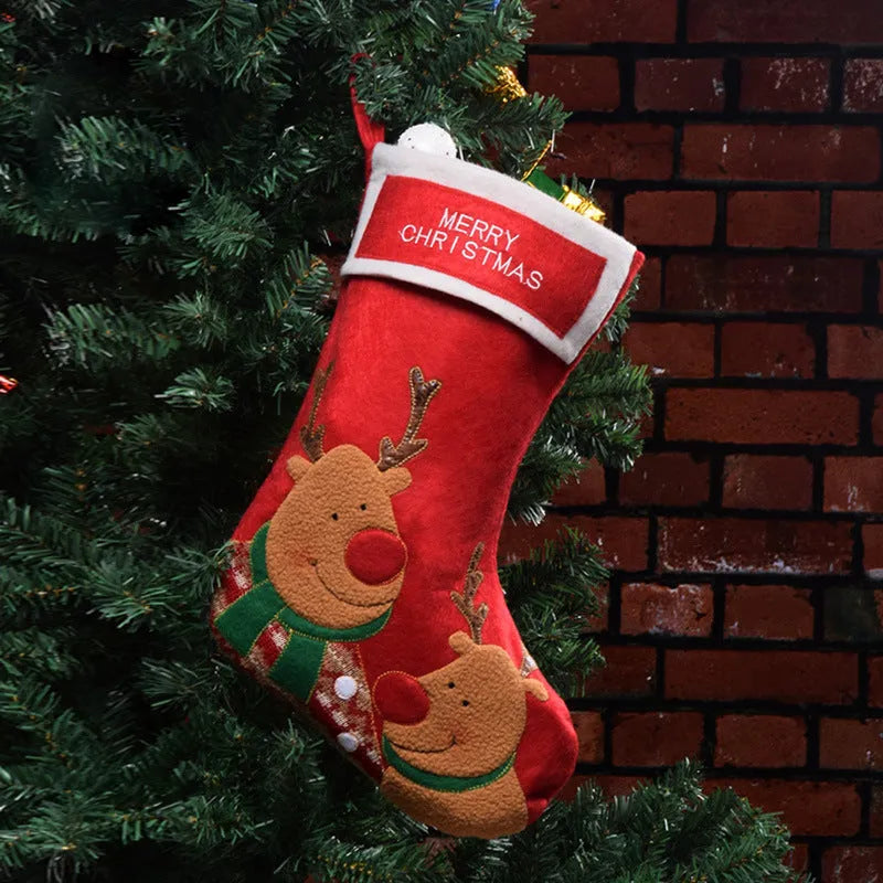 Non-woven fabric Christmas stocking pendant with elk, elderly snowman, and snowman designs