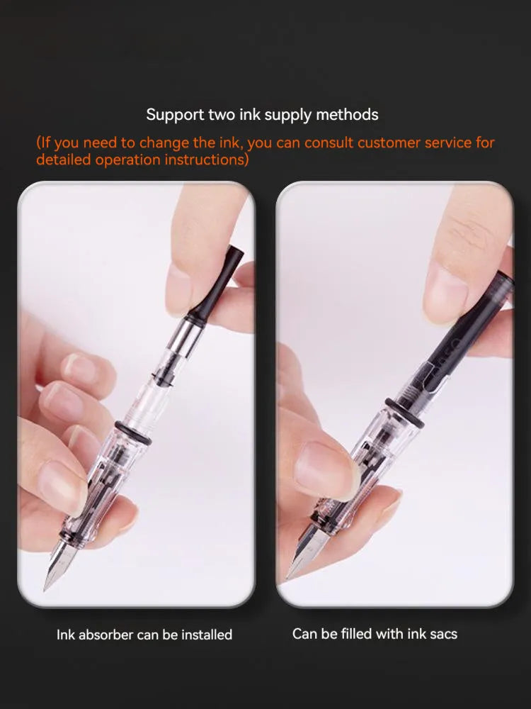 Automatic suction pen set with 0.38mm and 0.5mm pen heads, ink feeder with 40ml ink, plastic shell construction