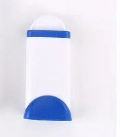 Blue reusable pet hair removal comb with double-sided flannel brush and self-cleaning base for sofas.