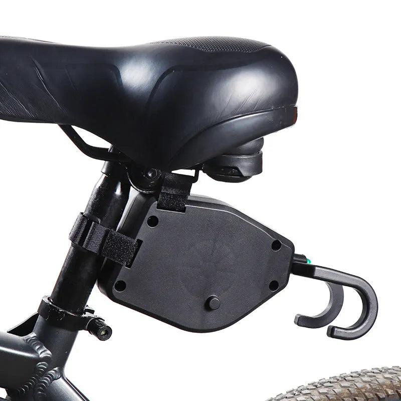 Black plastic/resin bicycle trailer traction device with trailer rope for mountain bike towing