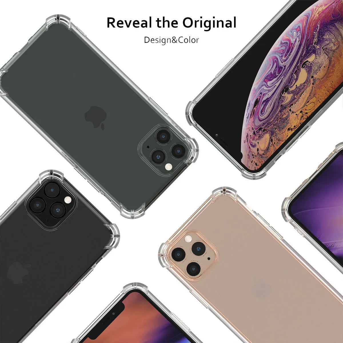 Transparent clear TPU shockproof case for iPhone shown on a phone.