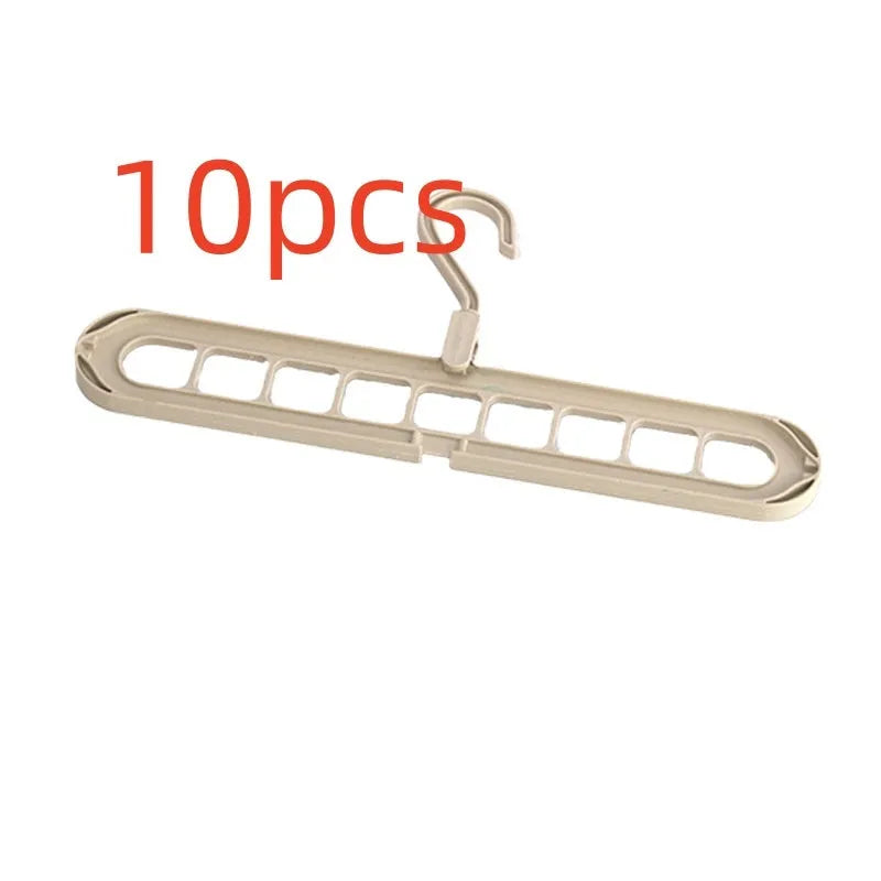 Plastic nine-hole hanger in beige blue gray green or pink for folding pant storage