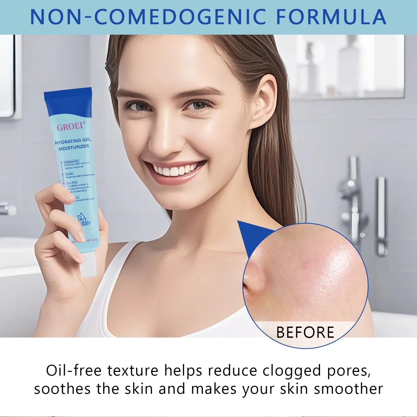 50ml moisturising facial gel container with hyaluronic acid for hydration