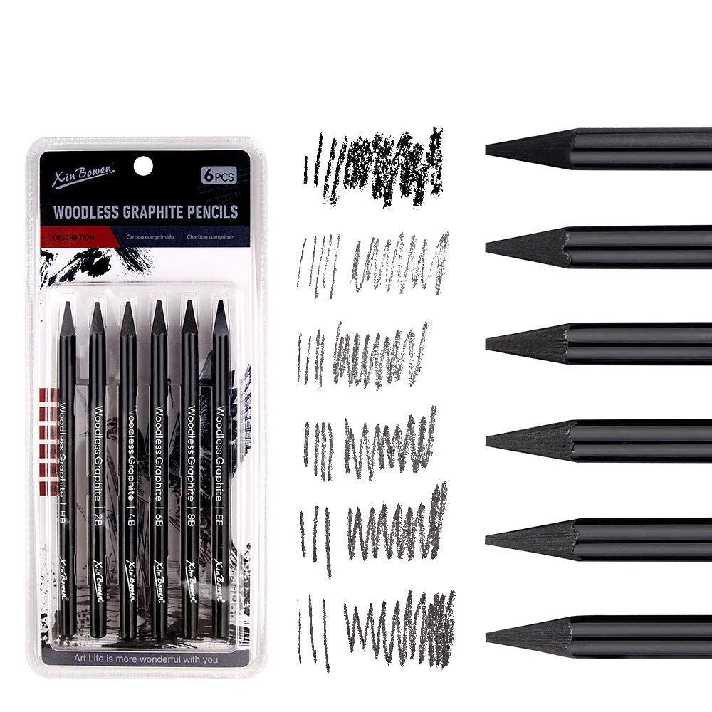 Wood-free graphite sketching pencils set with six hardness grades for art projects
