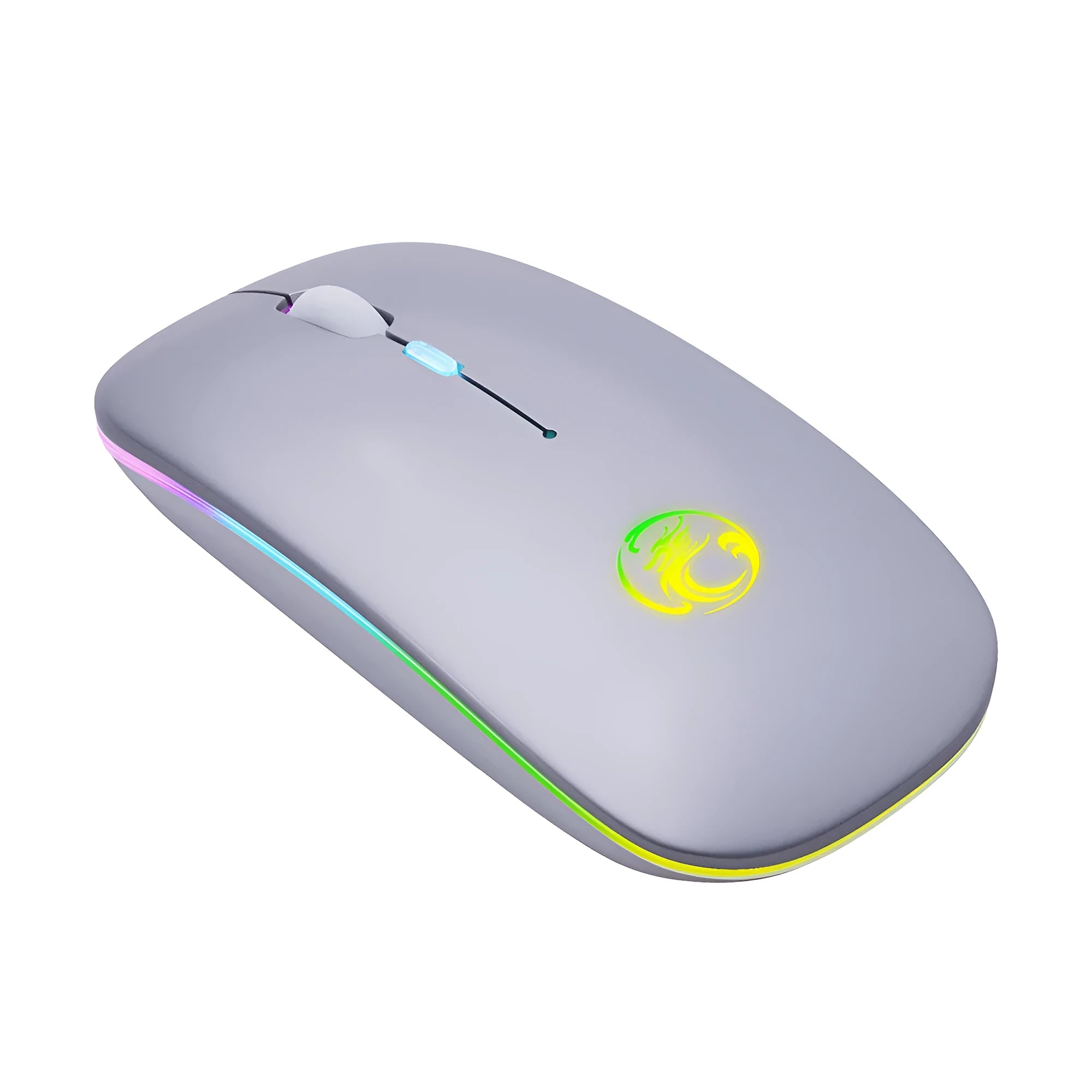 Black and white wireless computer mouse with dual Bluetooth and 2.4G connectivity and silent click buttons