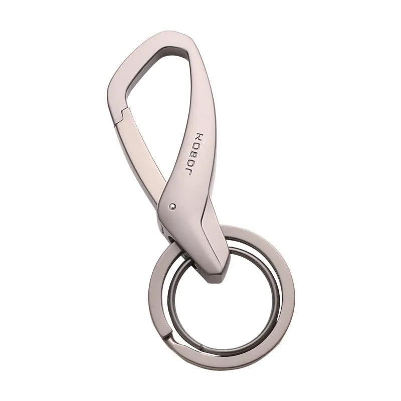 Zinc alloy car key waist hanging double ring in black chrome or nickel colour measuring 8.3 by 3.5 centimetres