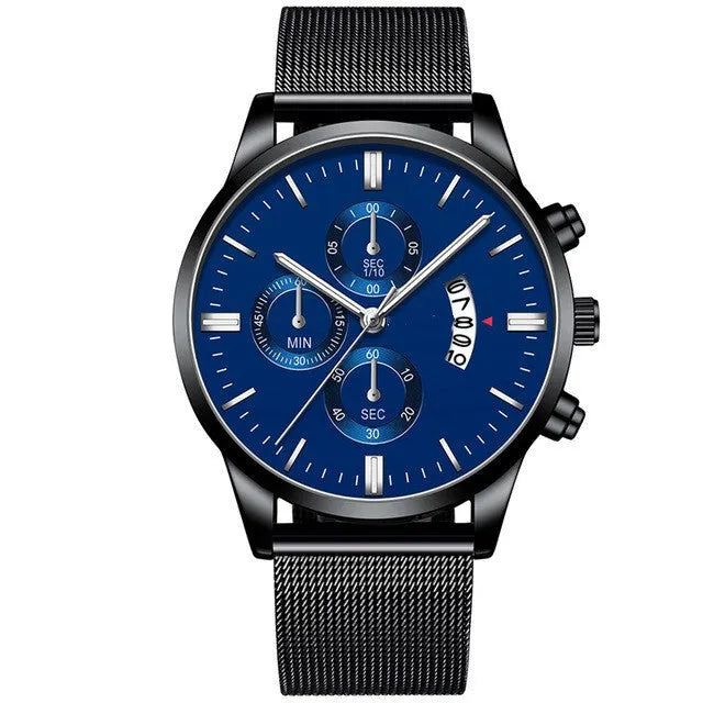 Men's stainless steel quartz watch with mesh band in a two-tone colour option.