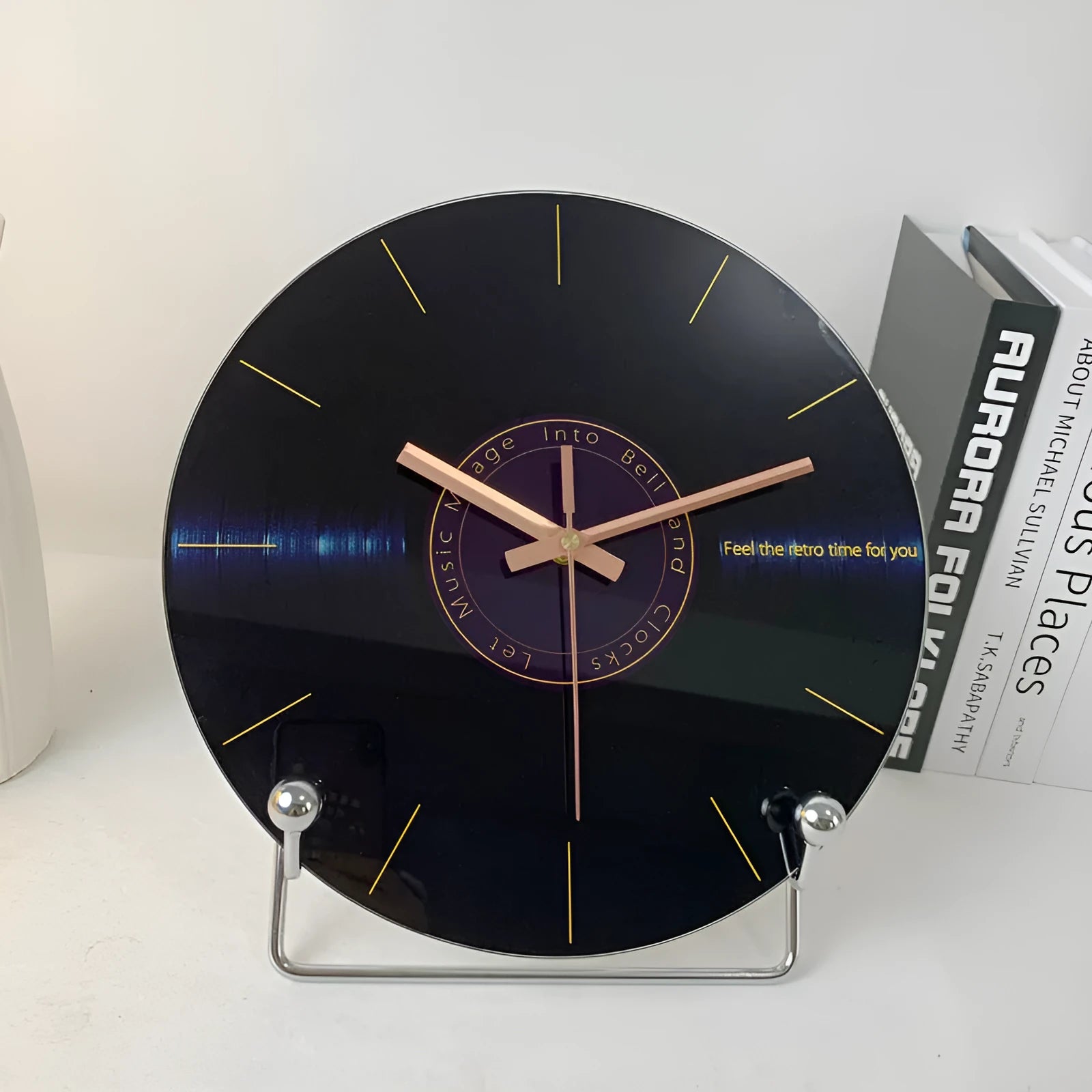 Retro 3D stereo acrylic vinyl CD record wall clock with glass shell, 12 inch (30cm) diameter, black pointer