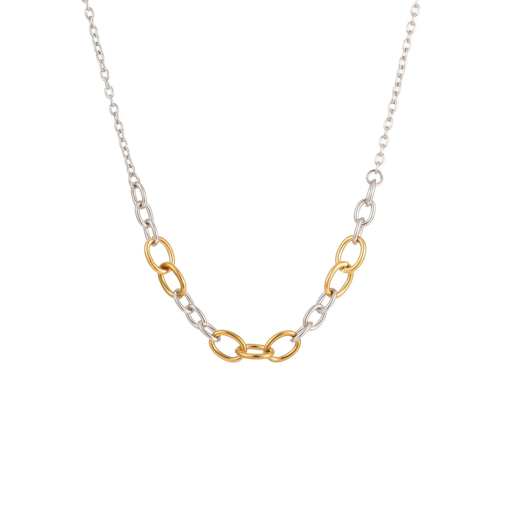 18K gold and silver stainless steel geometric chain jewellery set with necklace earrings and bracelet for women